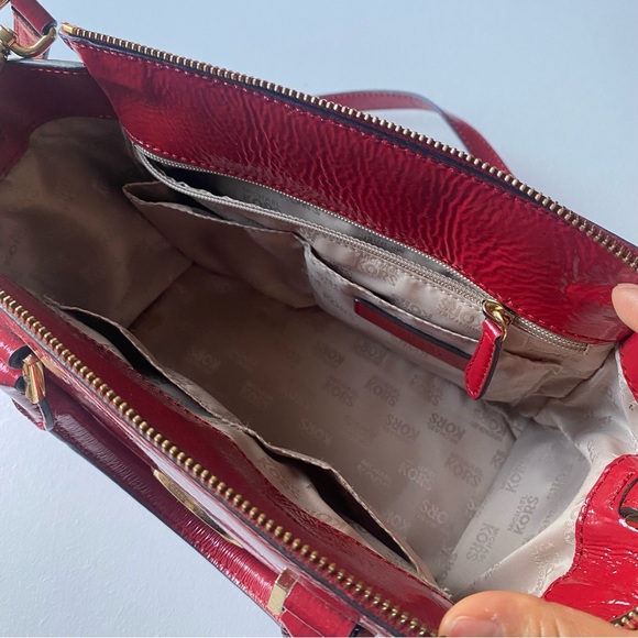 Michael Kors Hudson Red Purse Medium Leather Satchel - Picture 11 of 12